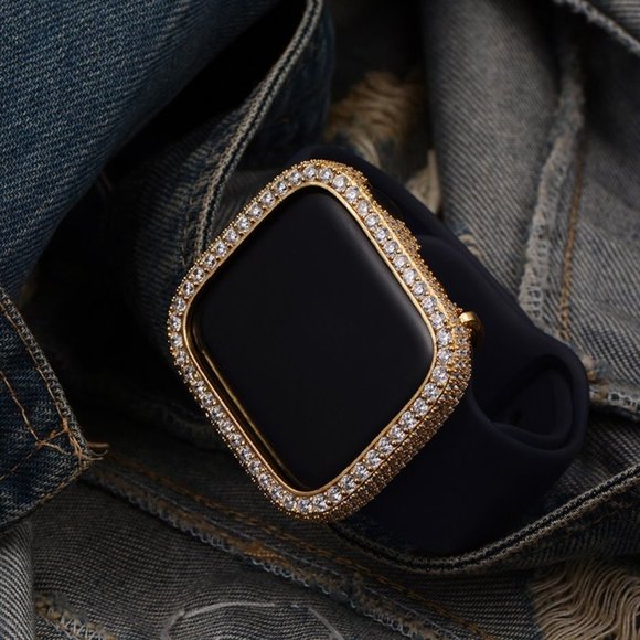 EMJ Bling Apple Watch Series 7 Gold Bezel Case Cover Face Bumper 41/45 mm - Picture 2 of 5